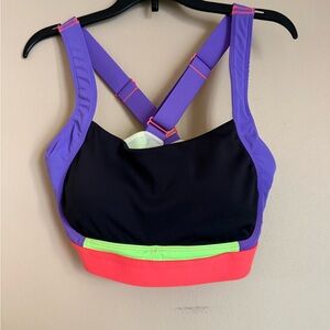 Vitality Colorblock Sports Bra in Black, Purple, Neon Green & Coral